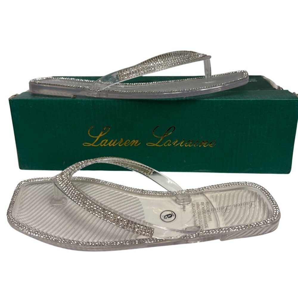 Lauren Lorraine Tampa Women's Sandals Jelly Clear Flat Rhinestone Size 6 NIB NEW